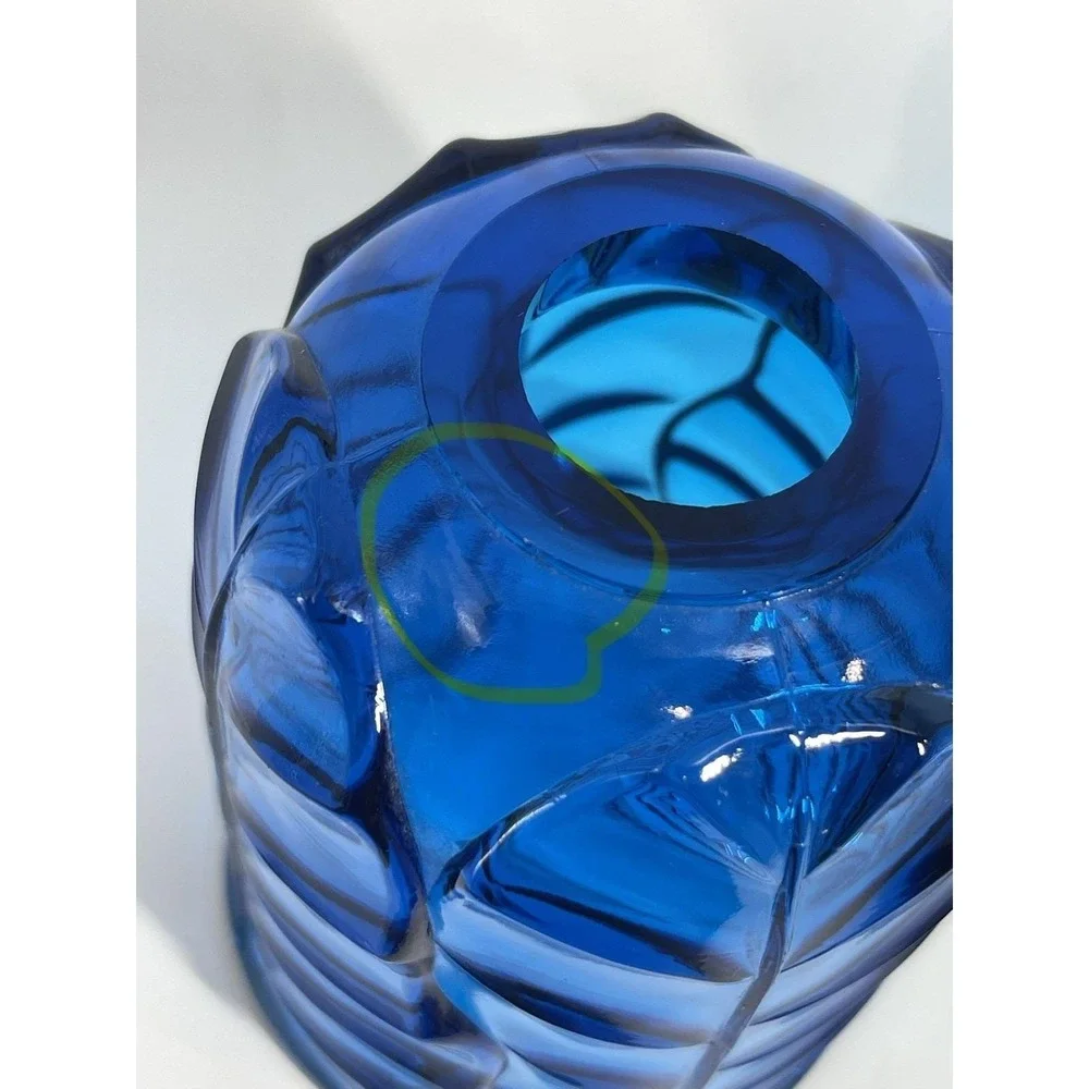 Vintage Viking Glass Blue Cabbage Leaf fairy lamp READ